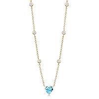 Gem Stone King 18K Yellow Gold Plated Silver Swiss Blue Topaz and White Moissanite Long By The Yard Chain Necklace For Women (1.80 Cttw, Heart Shape 7MM, 17 Inch with 2 Inch Extender)