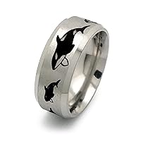 Personalized Orca Killer Whale Tungsten Carbide Ring, Men's Wedding Ring Comfort Fit Sizes 5-15 TCR872
