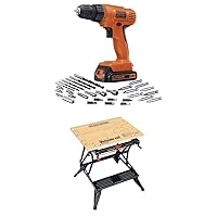 BLACK+DECKER LD120VA 20-Volt Max Lithium Drill/Driver with 30 Accessories - Orange with BLACK+DECKER WM425-A Portable Project Center and Vise