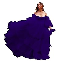 Women's Long Puffy Sleeves Prom Dresses Off The Shoulder Tiered Skirt Evening Gowns Lace Up Women Formal Dress