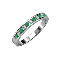 Emerald and Diamond 3/8 ctw 11 Stone Channel Set Womens Wedding Anniversary Stackable Band 18K White Gold