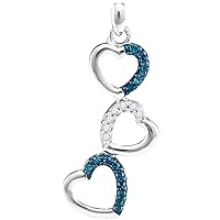 The Diamond Deal 10kt White Gold Womens Round Blue Color Enhanced Diamond Triple Cascading Heart Pendant 1/6 Cttw