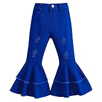 IBTOM CASTLE Toddler Girls Bell Bottom Jeans Flare Pants for Kid Ruffle Ripped Denim Leggings Elastic Waist Casual Trousers