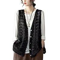 SADALLXP Women's Lace Vest, Sleeveless, Cardigan, Knit, Openwork Knitting, V Neck Lace, Floral Pattern, Open Front, Vest, Sleeveless Top, Thin, Loose, Sleeveless, Allover Pattern, Large Size