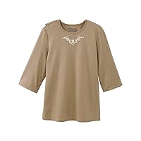 Women’s Open Back Adaptive Warm Winter Weight Top for Seniors - 3/4 Long Sleeve Scoop Shirt