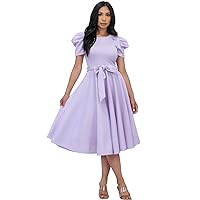 Puff Sleeve Cocktail Dress, Lavender - Size 3X