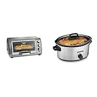 Hamilton Beach Toaster Oven Air Fryer Combo with Large Capacity & 6-Quart Slow Cooker with 3 Cooking Settings, Dishwasher-Safe Stoneware Crock & Glass Lid, Silver (33665G)
