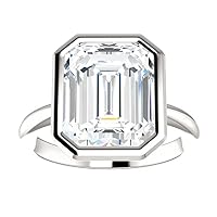 Emerald Cut Moissanite Solitaire Ring, 4.0 CT, Sterling Silver, Wedding Band for Her
