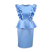 2024 Women's Elegant Ruffle Business Casual Dress Fashion Round Neck Sleeveless Solid Bodycon Midi Cocktail Dresses