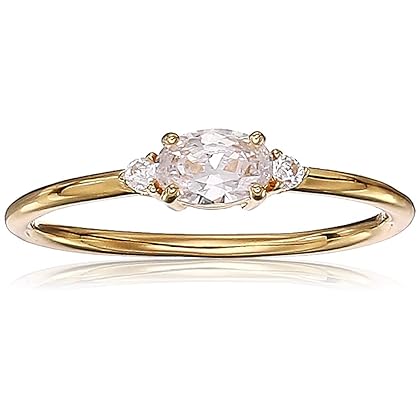 Amazon Collection Dainty 3-Stone 18K Yellow Gold Plated Sterling Silver Cubic Zirconia Fashion Band, Size 8