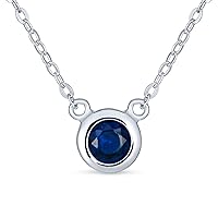 Bling Jewelry Classic Simple Delicate 5MM Brilliant Cut AAA Round CZ Bezel Set Solitaire Pendant Station Necklace For Women .925 Sterling Silver Birth Month Colors