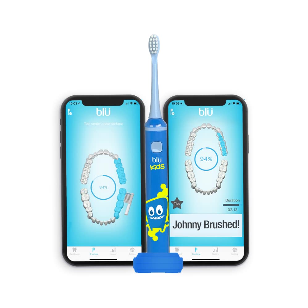 Blu Smart Bluetooth Enabled Kids Toothbrush with Live Tracking App to Teach Children Healthy Brushing Habits, Share Results with Your Dentist (Blue...