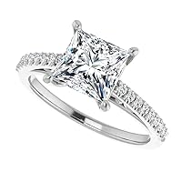Petite Halo Vine Moissanite Diamond Ring Set, 1.00 Carat Princess Moissanite Engagement Ring Set, Wedding Ring Set, Bridal Ring, Promise/Annivrsary Rings for Wife, Classic Ring