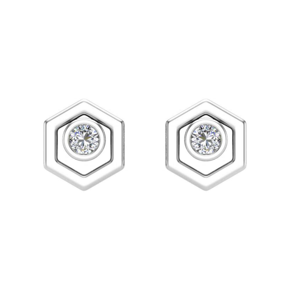 Diamond Earrings Hexagon Shape Studs Bezel Settings 10K Gold (0.10 ctw)