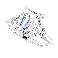 JEWELERYIUM 2 CT Emerald Cut Colorless Moissanite Engagement Ring, Wedding/Bridal Ring Set, Halo Style, Solid Sterling Silver, Anniversary Bridal Jewelry, Amazing Gifts For Her