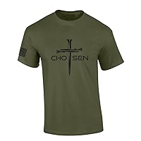 Mens Christian Shirt Nail Cross Chosen Short Sleeve T-Shirt Graphic Tee