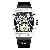 AESOP Real Flying Tourbillon Skeleton Mechanical Manual Wind Tonneau Wrist Watch Men Sapphire Crystal Diamond Business Double-sided Hollow Luminous Clock Man Carbon Fiber Bezel Rubber Band Wristwatch