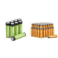Amazon Basics 8-Pack AA Rechargeable Batteries, Pre-Charged & 48 Pack AA High-Performance Alkaline Batteries, 10-Year Shelf Life, Easy to Open Value Pack