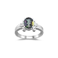 0.09 Cts Diamond & 2.03 Cts Mystic Green Topaz Ring in 14K White Gold