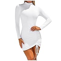 Women's Dress Fleece Thick Long Sleeve Solid Color Drawstring Sexy Tight-Fitting Dress