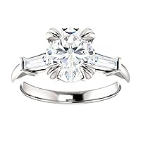 Riya Gems 3 TCW Oval Moissanite Engagement Ring Wedding Eternity Band Vintage Solitaire Halo Setting Silver Jewelry Anniversary Promise Vintage Ring Gift