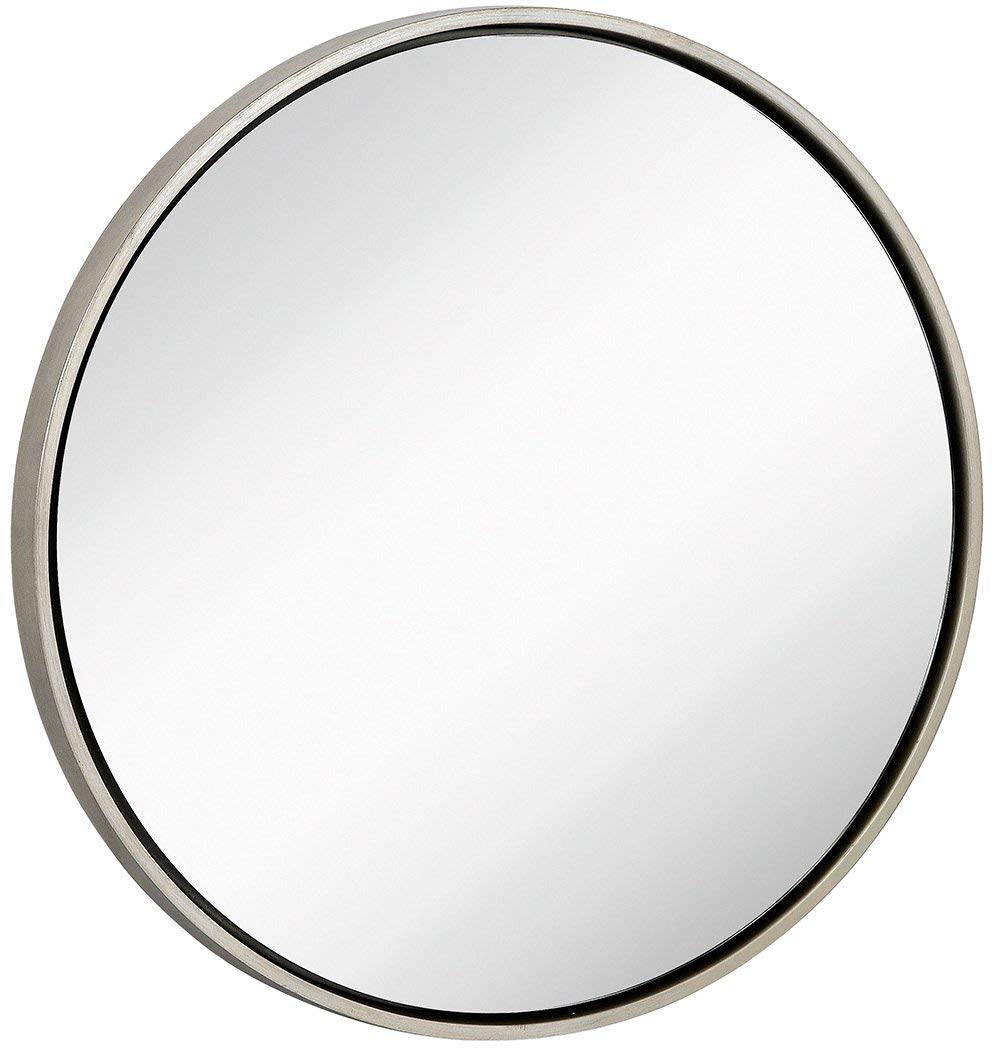 Hamilton Hills Round Framed Mirror - 32" Silver Circle Frame Wall Mirror - Large Modern Antiqued Contemporary Mirror for Bathroom, Vanity, Bedr...
