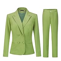 YUNCLOS Women's 2 Piece Double Breasted Suit Set Two Button Blazer and Pants