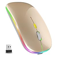 LED Wireless Mouse, Slim Rechargeable Wireless Silent Mouse, 2.4G Portable USB Optical Wireless Cordless Mice with USB Receiver for Laptop, PC, Computer, Mac (Gold)