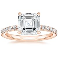 10K Solid Rose Gold Handmade Engagement Ring 3.0 CT Asscher Cut Moissanite Diamond Solitaire Wedding/Bridal Ring Set for Women/Her Proposes Rings