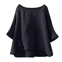 Plus Size Tops for Women Solid Color Casual Simple Classic Versatile with Half Sleeve Round Neck Linen Shirts
