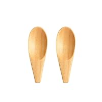 Wooden Scoop Solid Wood Condiment Spoon Mini Wood Salt Spoon with Short Handle for Tea, Coffee Bean Spoon for Milk Powder, Spice, Ice Cream, Natural Color 2pcs