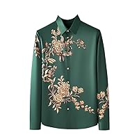 Flower Diamond Shirt for Men Traceless Long Sleeved Casual Business Dress Shirt Slim Fit Social Tuxedo Shirt