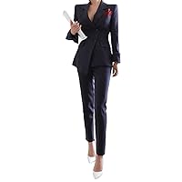 Women's Stripe Suit Formal Work Office Lady Uniform 2-Piece Outfit Jacket and Pants