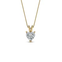 Heart Shaped 5mm-8mm Solitaire Pendant W/18 Chain In 14K Yellow Gold Plated 925 Sterling Silver Clear D/VVS1 Diamond