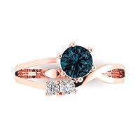 0.95 ct Round Cut 3 stone love Solitaire Natural London Blue Topaz Accent Anniversary Promise Engagement ring 18K Rose Gold