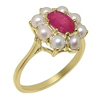 14k Yellow Gold Natural Ruby & Cultured Pearl Womens Cluster Ring - Sizes 4 to 12 Available