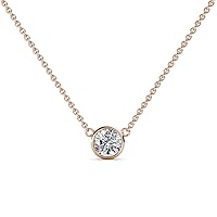 Round Lab Grown Diamond (3mm to 5.8mm) Bezel Set Womens Solitaire Pendant Necklace (0.10 ct to 0.74 ct) 14K Rose Gold with Gold Chain