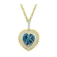 Navnita Jewellers 1.55 Ct Blue Topaz & Simulated Diamond 's Heart Pendant With 18