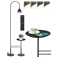 Modern Floor Lamp with Shelves -Bright Dimmable LED Floor Lamp for Living Room, Stepless Adjustable 3000K-6000K Colors & Brightness Standing Lamp with Remote, Black Reading Standing Lamp with Table