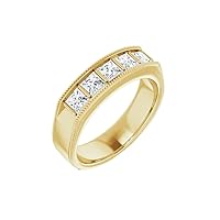 14k Gold Princess Diamond 5-Stone Men Gents Milgrain Edge Ring