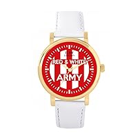 Football Fans Red and White Army Ladies Watch 38mm Case 3atm Water Resistant Custom Designed Quartz Movement Luxury Fashionable