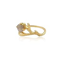 Handmade Design Labradorite. Round Shape Gemstone Brass Gold Plated Prong Sett Rings