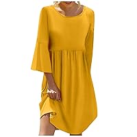 Women's Body Con Dress Solid Color Round Neck Seven-Part Sleeve Sub Bohemian Dress Western Clothes