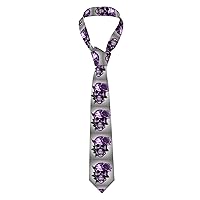 Purple Rose Skull Print Fashionable Men'S Novelty Necktie Tie For Weddings,Business, Parties Gift For Groom