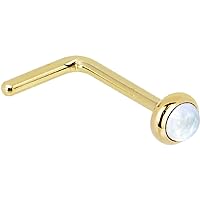 Body Candy Solid 14k Yellow Gold 2mm Rainbow Moonstone L Shaped Nose Stud Ring 20 Gauge 1/4