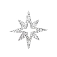 14k White Gold Star Burst Round Cut Micro Pave Set 0.35 dwt Diamond Pendant