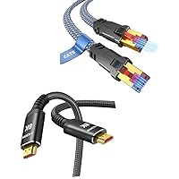 Snowkids Cat 8 Ethernet Cable 15 FT 8K HDMI Cable 2.1 3FT/1M 48Gbps