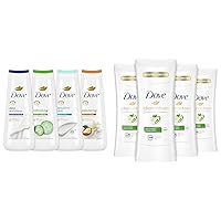 Dove Body Wash 4 Count Skin Cleanser Collection with MicroMoisture and Antiperspirant Deodorant Cool Essentials Pack of 4 with Moisturizers