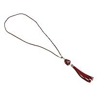Wire Wrapped Tumbled Healing Gemstone Crystal Pendant Tassel Dangle Long Suede Necklace - Womens Fashion Handmade Chakra Jewelry Boho Accessories