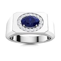 2.0Ctw Oval Cut Sapphire Simulated Diamond Halo Men's Ring 14K White Gold Plated